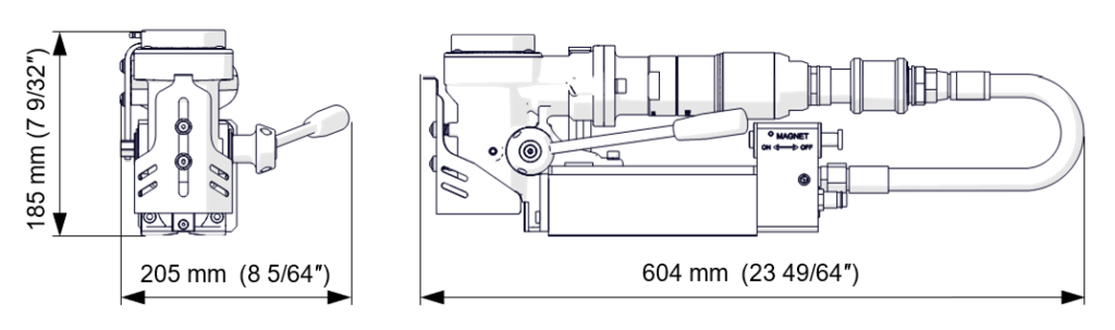 dimensions of an ultra-low profile pneumatic mag drilling machine: PRO-40 AD ATEX