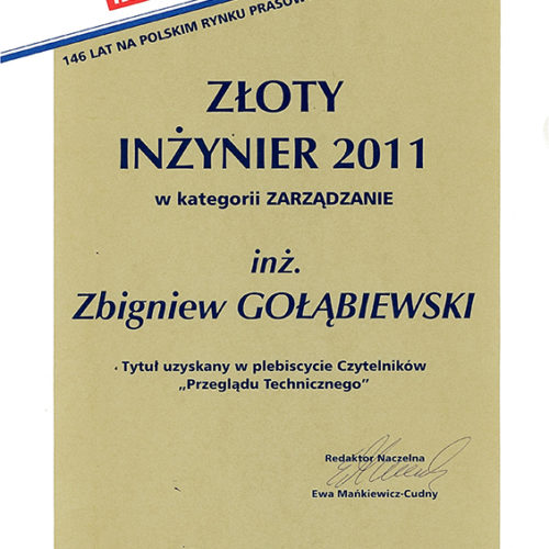 Prezes Zbigniew Gołąbiewski został laureatem plebiscytu o tytuł „Złoty Inżynier 2011” – Naczelna Organizacja Techniczna